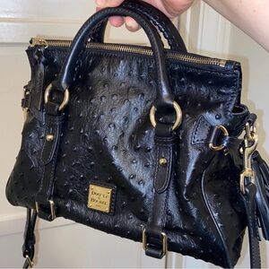 Dooney & Bourke Black Ostrich-Embossed Leather Satchel Gold Hardware florentine